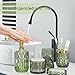 QIQU Green Glass Bathroom Accessories Set 5 Pcs, Green Bathroom Set, Soap Dispenser and Toothbrush Holder Set, Qtip Holder Set, Vintage Bathroom Sink Set, Cute Bathroom Decor