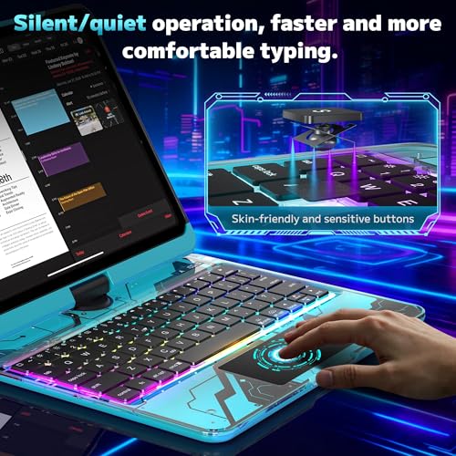 Image of Clear Keyboard Case for iPad Air 11 inch (M3 /M2, 2025 /2024), Air 5th /4th & Pro 11 inch 2022-2018, 360 Swivel with Wireless Bluetooth Multi-Touch Trackpad, 7-Color Backlit, Pencil Holder Blue