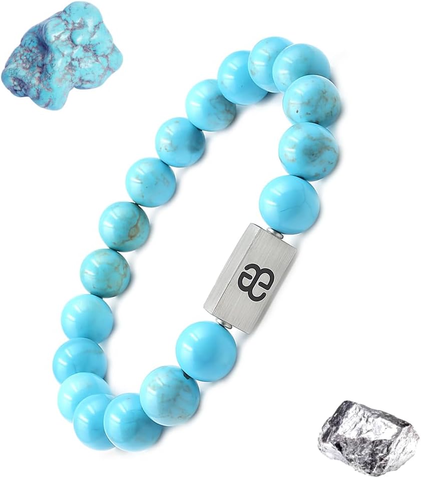 Kartini Studio Men's Turquoise and Sterling Silver Bracelet, Turquoise Bracelet, Men's Quality Bead Jewelry