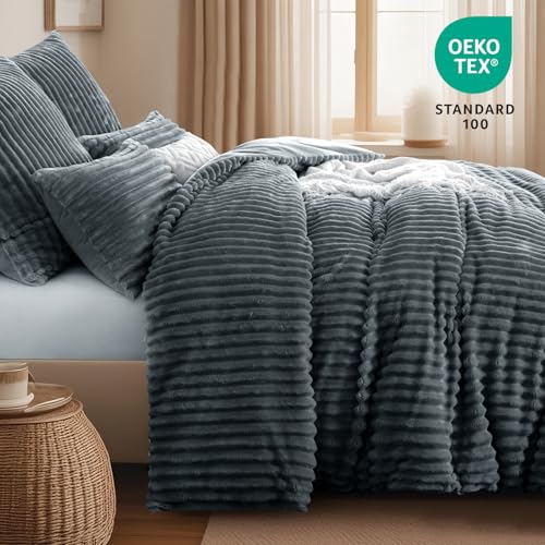 RUIKASI Winter Flanell Bettwäsche 220 x 240 Grau 3teilig, Plüsch und Warm – Ansicht 5