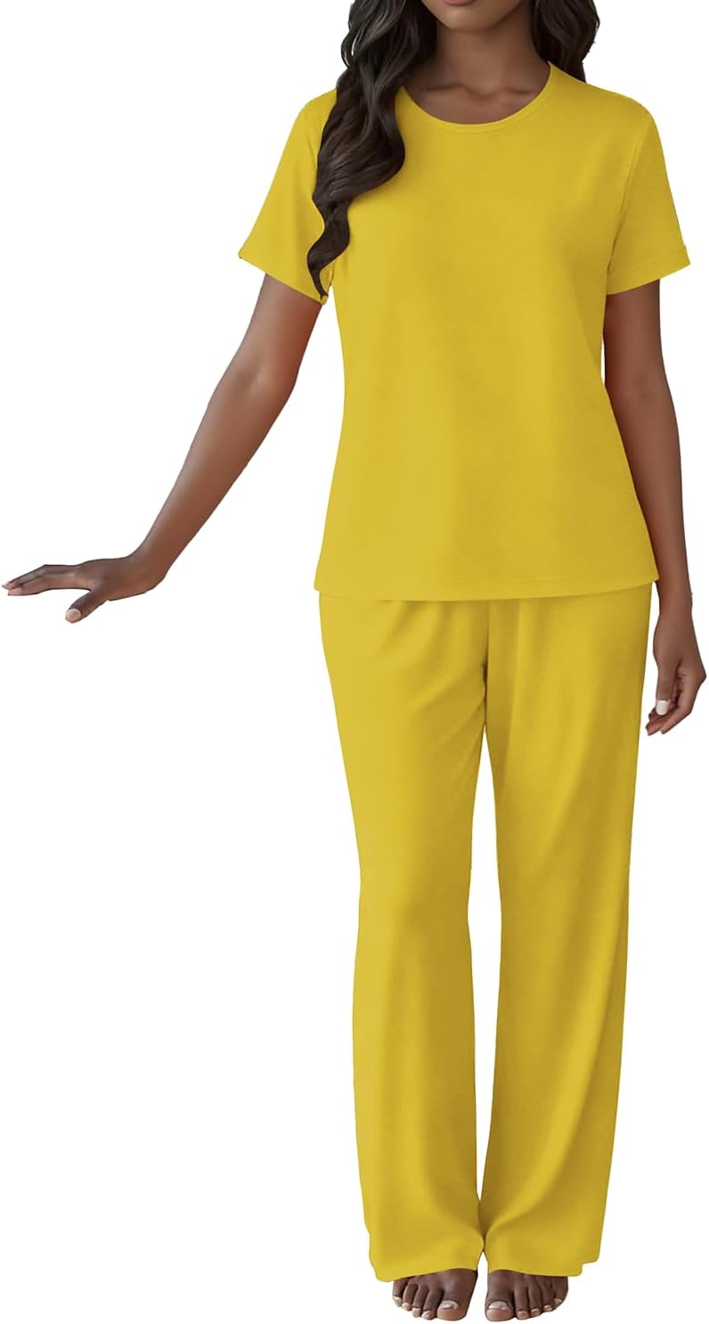HBQ Women's 2 Piece Outfits Short Sleeve Top Wide Leg Pants image 5