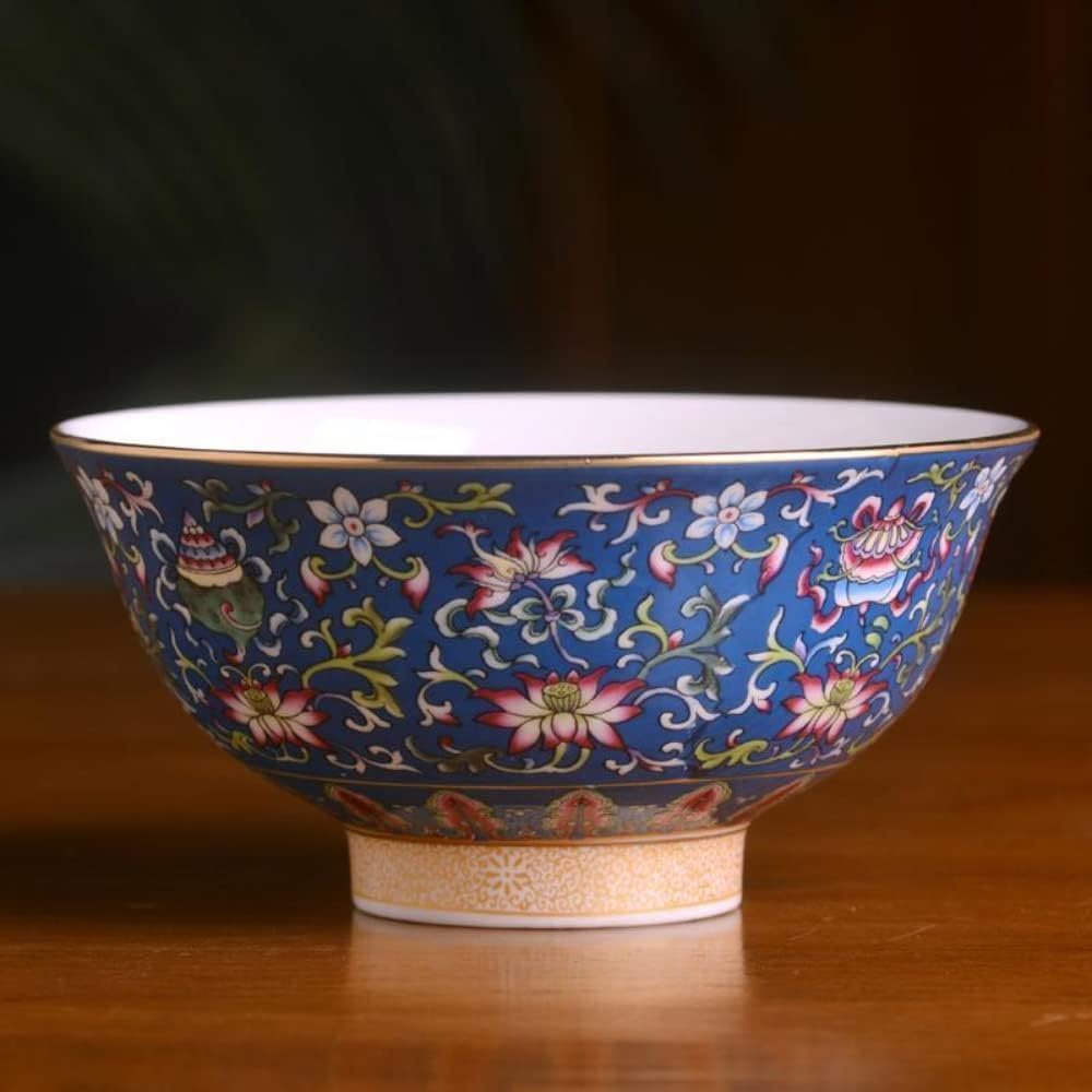 Ceramic Bowls , Soup Bowls, Pasta Bowls Ceramic Bowl* Chinese Ancient Palace Style Porcelain Rice Bowl,Porridge Bowl,Soup Bowl14cm 5.5in Enamel Color Tibetan Auspicious Eight Treasure Bowl Chinese Sty