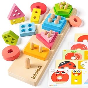 lalalark Montessori Toys for 1 2 3 Year Old, Wooden Sorting & Stacking Toys with 5 Theme Cards, Educational & Learning Sensory Sorter Toys for Toddlers，Boys Girls Easter Valentine Birthday Gifts