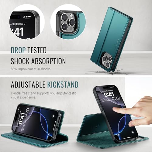 Image of Wallet Case for iPhone 13 Pro Compatible with Magsafe, 2-in-1 PU Leather Flip RFID Blocking Card Holder Stand Shockproof Magnetic Detachable Cover for iPhone 13 Pro Case 6.1 inch, Bluegreen