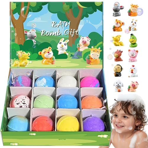 12 StüCk Badebomben Kinder Mit üBerraschung, 5cm Bath Bomb Gift Set for Kids, 12 Spielzeuge Drin, Machen Sie Das Baden Lebendig & Interessant, Milde & Ungiftige Inhaltsstoffe, Geschenk FüR Kinder (B)