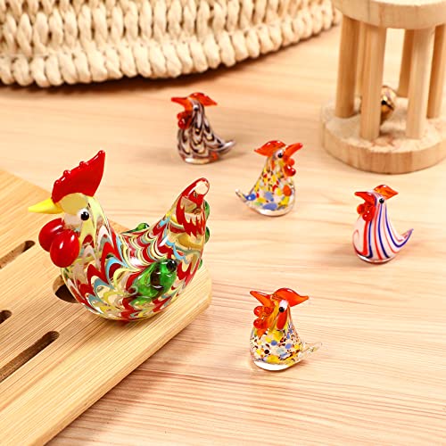 Aboofan Glass Rooster Chicken Figurine Mini Glass Chicken Statues Glass Farm Animals Action Figures Cake Topper Table Decoration Ornaments Hand Blown Animal Figure For Home 5Pcs (Random Color) #TOP3
