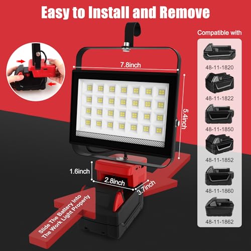 T-SUNiceM Cordless LED Work Light Compatible with Milwaukee 18V Battery by T-SUNiceM - Used condition - Image 2