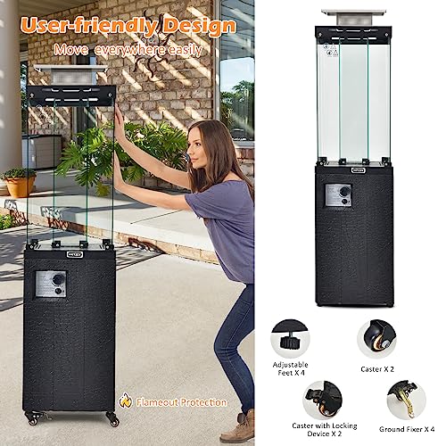 Tangkula 41,000 BTU Propane Patio Heater with Waterproof Cover, Outdoor Heater with Lockable Wheels, Adjustable Feet, Tempered Glass Tube, Suitable for Garden Porch Patio Deck (Black) - Image 5