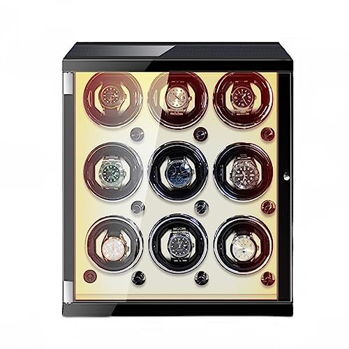 Watch Winder Bobinadoras automáticas para Relojes 9 Espacios de bobinado Iluminación LED incorporada Caja de Reloj de Madera con Motor silencioso Watch Winder