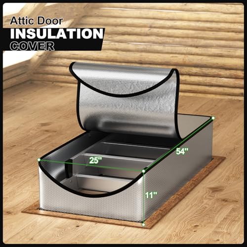 AGHITG Attic Door Insulation Cover,25\" x 54\" x 11\" Double Bubble Attic Insulator Tent with Zipper for Save Energy, Attic Insulation Cover with Install Tool for Insulation for Summer.