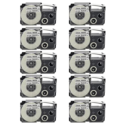 Rubans d'étiquettes 12mm noir sur blanc compatibles étiqueteuse KL750B KL820 KL7200, pack de 10