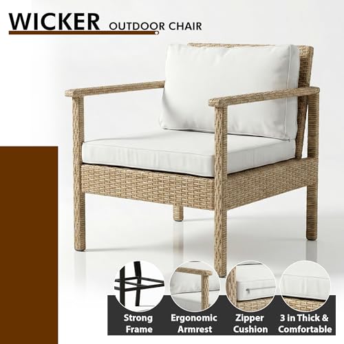 Image of BRISHI Outdoor Sofa Set || Balcony Sofa || Patio Furniture Sets || Indoor Sofa|| Wicker Rattan Garden Sofa Set with Cushion and Center Table, 4 Seater (White-Beige)