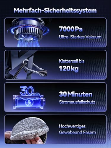 Yeerain Fensterputzroboter mit Sprühfunktion, Turbo Boost Saugkraft 7000Pa, Leiser Betrieb, 3 Reinigungsmodi, Intelligente Wegplanung, Randerkennung, Inklusive 10 Reinigungstüchern