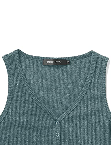 Merokeety Womens V Neck Tank Tops Summer Sleeveless Ribbed Button Casual Henley Shirts Blue #TOP7