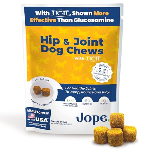 Jope Hip & Joint Supplement for Dogs Large Medium Small - Joint Chews w/UC-II Collagen - Proven Better Than Glucosamine Chondroitin in Canine Health - Veterinarian Formulated Omega 3 & Curcumin