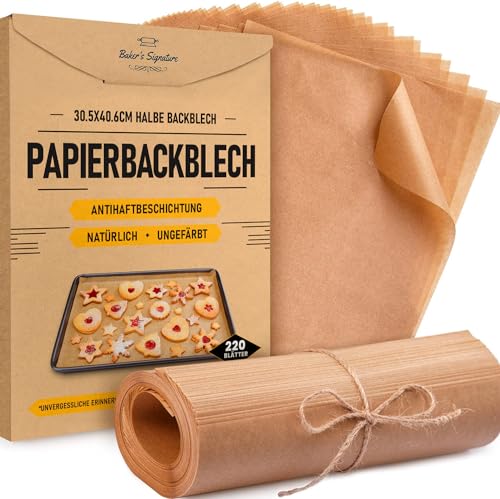 Pergamentpapier-Zuschnitte, 220 Stück Backpapier - Halbe Bleche 30x40 cm | Pergamentpapier zum Backen, Kochen und Braten von Baker's Signature