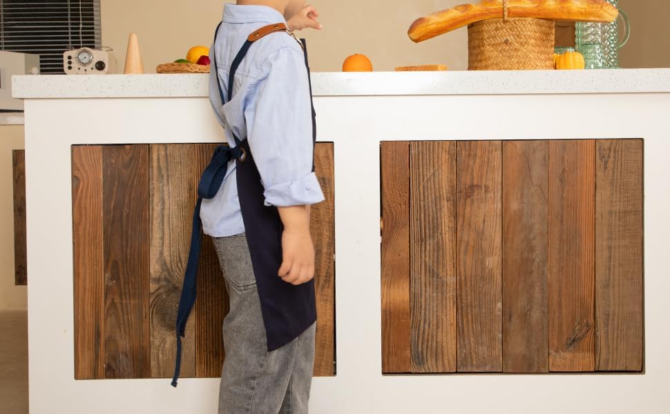 Miniatura 4 de NEOVIVA Delantal de trabajo resistente para niños con bolsillos y correas cruzadas ajustables en la espalda