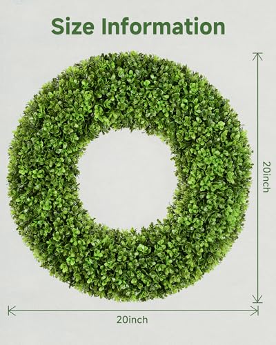 Image of DDHS 19''Boxwood Wreaths for Front Door,Artificial Spring Wreaths for Farmhouse Wedding Green Year Round Indoor Outdoor for Fall Summer Christmas Wreath Home Decorations-Green