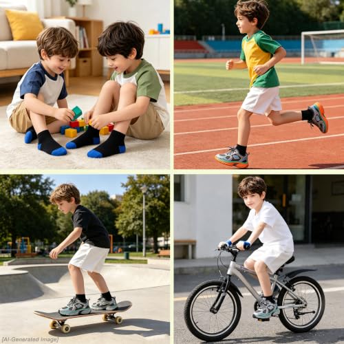 Image of EPEIUS Kids' Low Cut Ankle Socks Cotton Seamless Toe Sport Athletic Socks for Boys Girls White Black Navy 4 /8 Pack