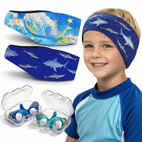 Swimming Headband for Kids - 2 Pairs Waterproof Ear Plugs...