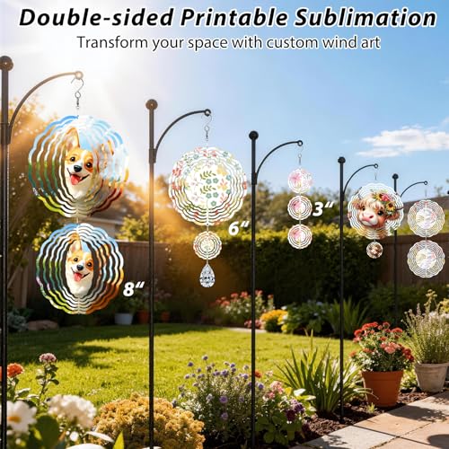Image of CHONOVO 5 Pack Sublimation Wind Spinner Blanks 8 Inch Wind Spinners Sublimation Blanks 3D Aluminum Metal Wind Spinners for Yard and Garden Indoor Outdoor Window Porch Front Door Decoration Round