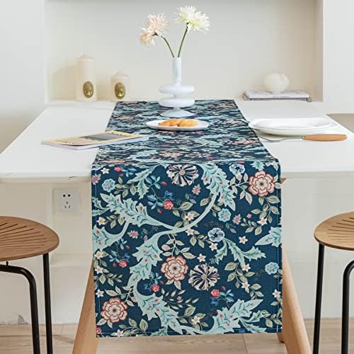 Obal William Morris Table Runner, Blue floral table runner Heat resistant washable Non-slip Table Cloth for Dining Table Coffee Table Kitchen Party Wedding Decor 72x14 Inches (183x35cm), Wilhelmina