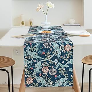 Obal William Morris Table Runner, Blue floral table runner Heat resistant washable Non-slip Table Cloth for Dining Table Coffee Table Kitchen Party Wedding Decor 72x14 Inches (183x35cm), Wilhelmina