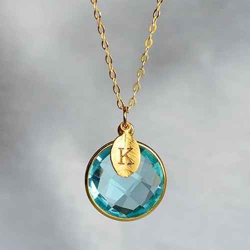 Miniatura 2 de Susabella Collar redondo con piedra natal, plata esterlina u oro de 18 quilates, personalizado con inicial, collar de moneda, regalo de dama