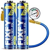 FIXFY 2W1 – Kit de recarga de aire acondicionado con manguera manómetro, repuesto de gas R134a/R12 con aceite – 2 latas de 500 ml – Kit de autollenado para vehículos 1995 – 2016