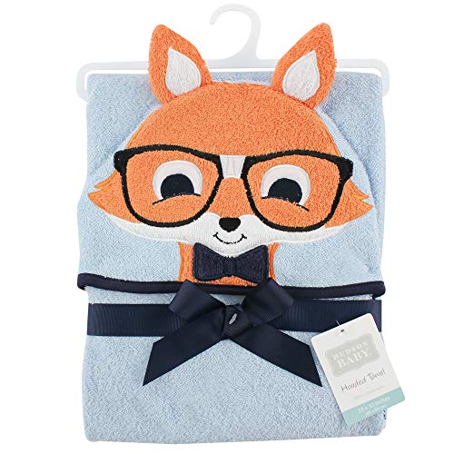 Image of Hudson Baby Unisex Baby Cotton Animal Face Hooded Towel, Nerdy Fox, One Size