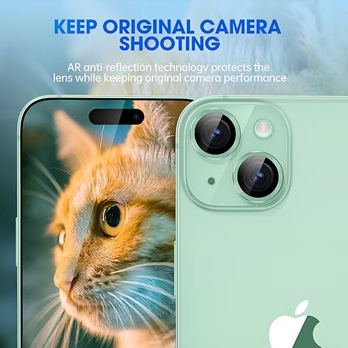 Image of Tempered Glass Camera Lens Camera Lens Protector Compatible For Iphone 15 /15 Plus,Individual Metal Ring 9H Hardness Scratchproof Protector,Stylish Accessories,Case Friendly(Green)(Green)