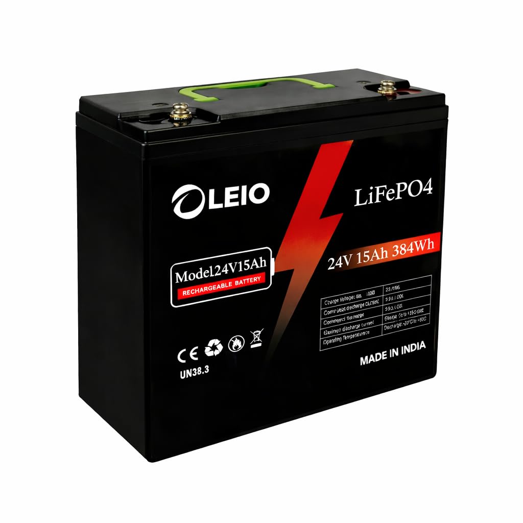 Battery Pack 24V,15A,385Wh,LiFePO4, LFP Cells (32140,15A) Pack,with BMS,A Grade BIS Approved Cells, Battery Terminal with Silicone Wire. Ideal for UPS,Solar, Street Lights,24V Equipments.-image-0