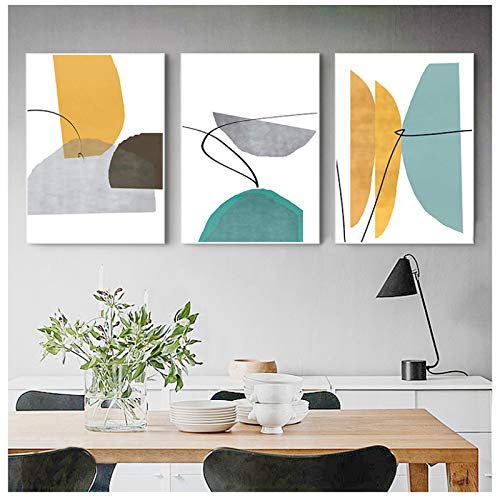 Póster abstracto para renovar paredes vacías set de 3 pinturas geométricas azul amarillo 30x40cm