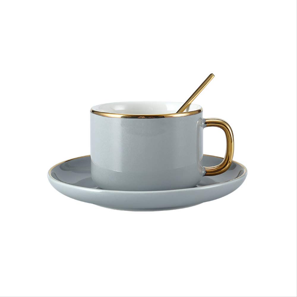 Tasse à café en céramique grise 230 ml avec soucoupe et cuillère pour thé