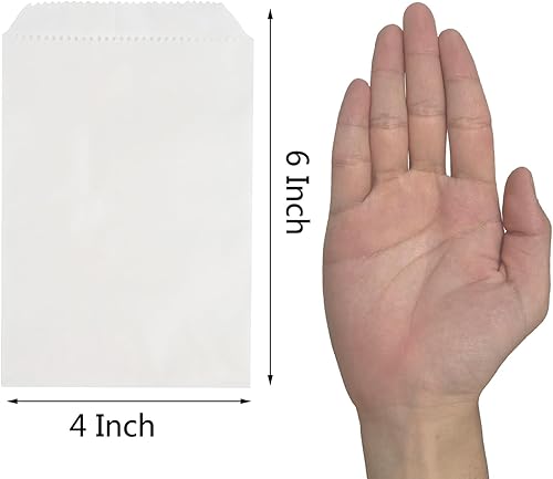 Miniatura 2 de Paquete de 100 bolsas de papel kraft blancas de 4 x 6 pulgadas para panadería, galletas, golosinas, aperitivos, sándwiches, palomitas de maíz, bolsa