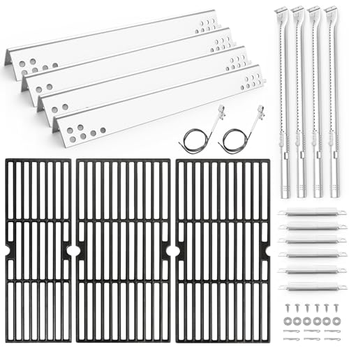 Uniflasy Grill Parts for Char-Broil 4/5 Burner for Charbroil 463347519 463347518 463275517 463243518 463243519 463342119 Grill Replacement Parts Burners Heat Plates 18" Cast Iron Grill Grates