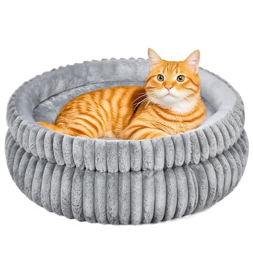 Dual-Layer Donut Cat Bed - Fluffy Round Bed for Small Pets - Ultr...