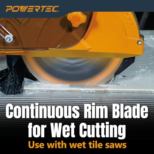Image of POWERTEC 10 inch Continuous Rim Diamond Saw Blade for Wet Tile Saw, Diamond Blade for Cutting Ceramic, Porcelain, Natural Stone Tile, Wet Cutting Only 10 inch Diamond Blades, 1 Pack (14009)