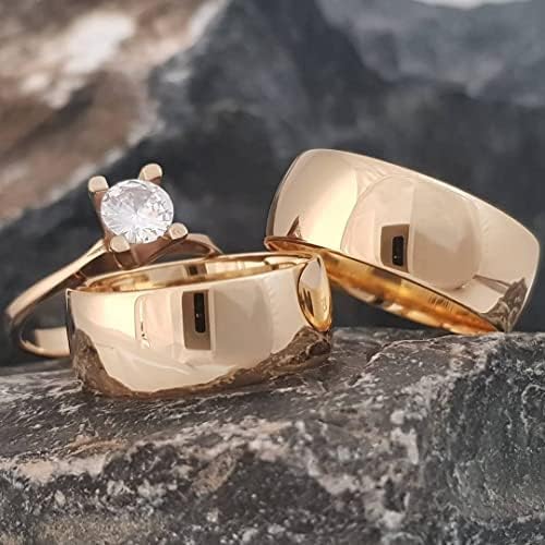 Conjunto de alianzas de boda a juego para parejas chapadas en oro de 14 quilates Conjunto de anillos de bodas de plata personalizados para hombre y mujer