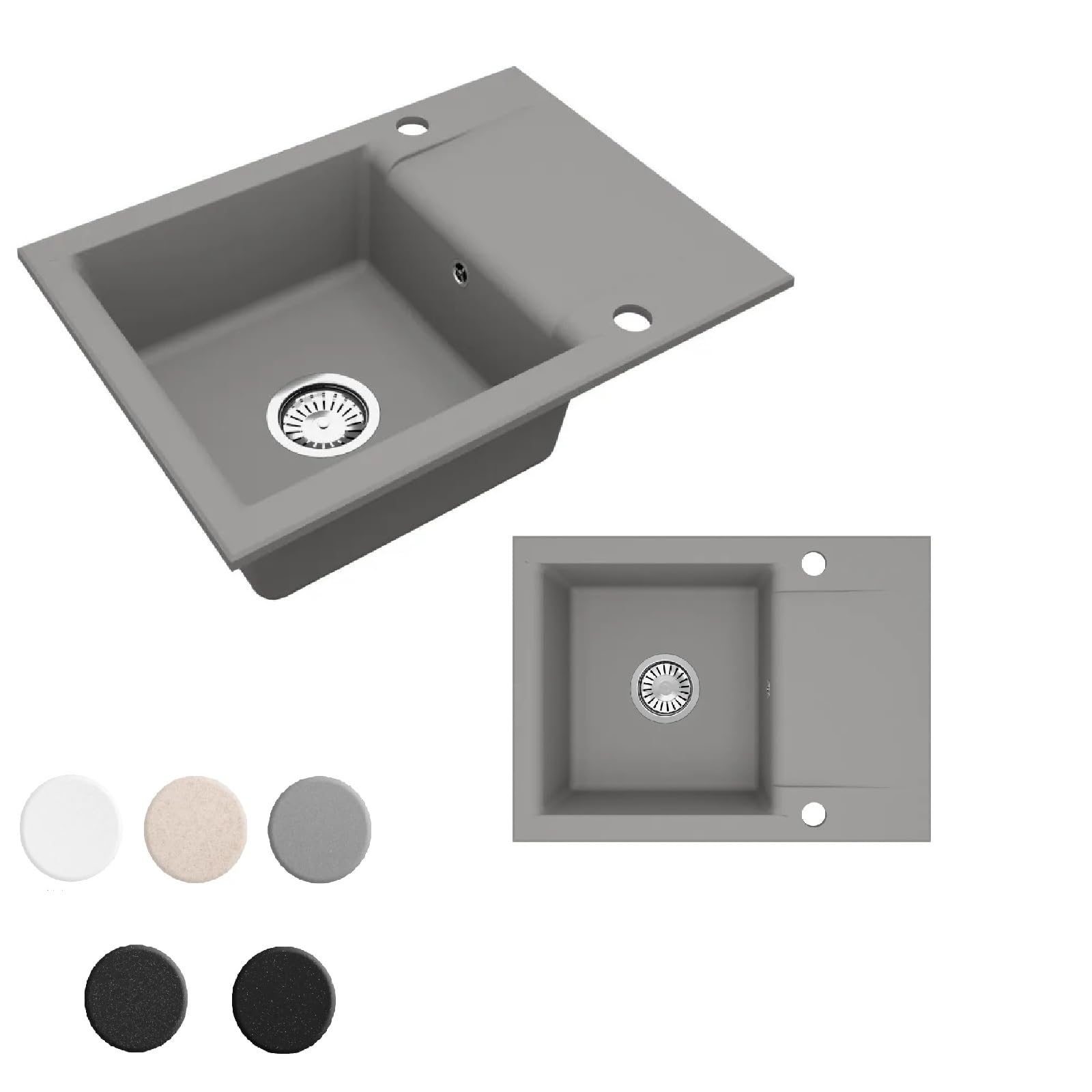 QLS Lavello granito 59x44 cm grigio con scolapiatti e sifone