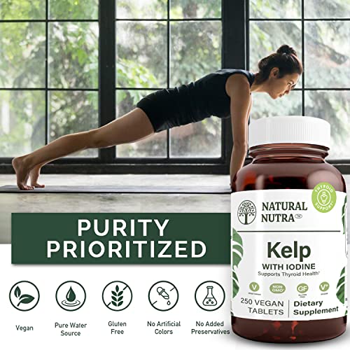 Natural Nutra Kelp Iodine Supplement, Supports Thyroid, Strengthen Immune System, Vegan Sea Kelp, Atlantic Sourced Seaweed Extract 225 Mcg 250 Tablets #TOP1