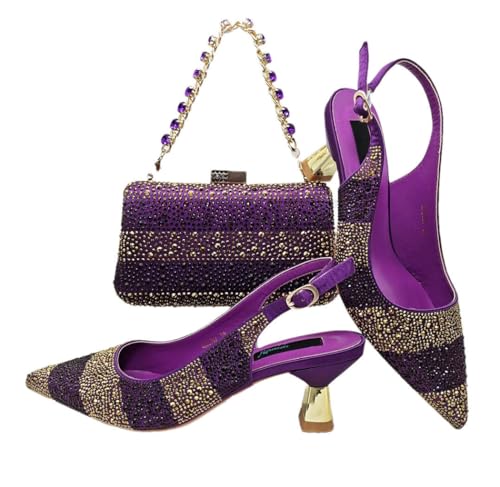 FULBHPRINT Escarpins en satin violet taille 42.5 ensemble avec pochette de cérémonie assortie