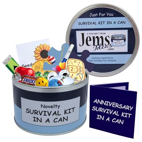 Anniversary Survival Kit in a Can – Fun Novelty Gift for Him – Unique Anniversary Present for Husband, Boyfriend, Fiancé or Partner – Funny Keepsake Gift Box for Men – Romantic Gift Idea (Blue/Navy)