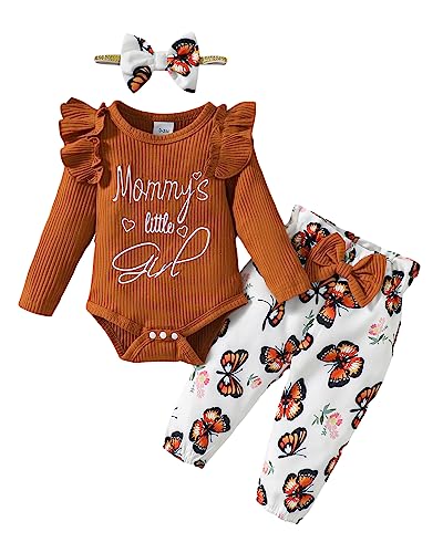 Image of Infant Baby Girl Clothes Newborn Girl Outfit Long Sleeve Romper Pants Set Cute Baby Clothes for Girls Fall/Winter