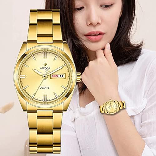 Gosasa Women's Silver Stainless Steel Band Wrist Watches Fashion Quartz Analog Watch Small Face Ladies Dress Watch, Full Gold, Casual - Image 4