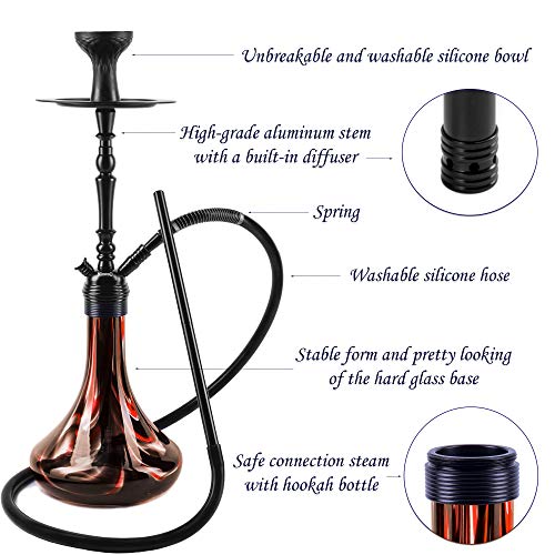 Premium Hookah Set 26" – Best Original Aluminum Hookah Kit with Stable Glass Vase - Washable Silicone Bowl and Hose with Spring and Diffuser - by NinwoO (Red) - Image 3