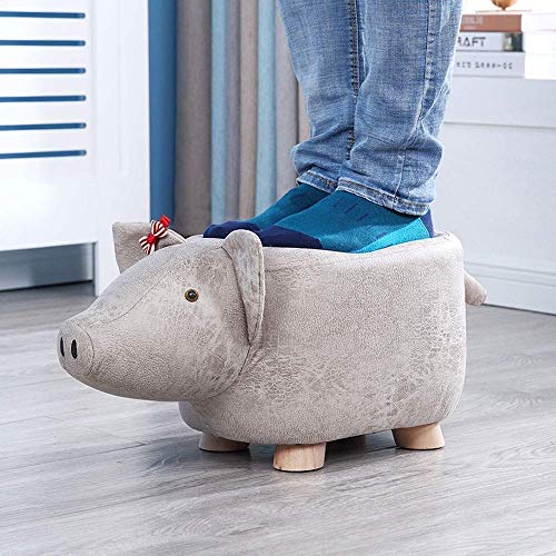 Petit tabouret en bois massif gris clair au design soigné - 3