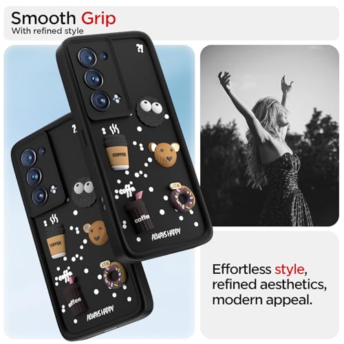 Image of Pikkme Back Cover for Oppo Reno 6 Pro Plus 5G | 3D Bear Silicone Cute & Fun Coffee Cartoon | Full Body Protection Bumper Case (Black)