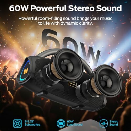 Monster Prism Pro Bluetooth Speaker, Portable Wireless Speaker, 60W True Wireless Stereo, 24H Playtime,TWS Pairing, Bluetooth 6.0, RGB Lights, AUX,USB & TF-Card Input, for Outdoors/Beach/Travel - 3