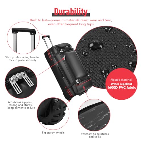 Wheeled Duffle Bag Luggage for Travel-Rolling Duffle Bag with Wheels-100L Large Heavy Duty with Wheels and Handle,5 Handles, Compression Straps,Expandable Luggage Roller Duffle (Black)2